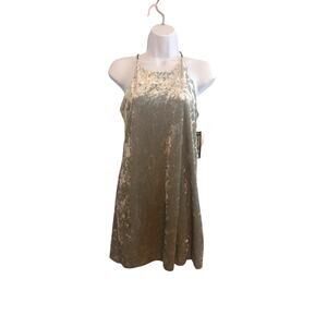 NWT Design Lab Lord & Taylor XS Sage Green Crushed Velvet Slip Dress Lined
